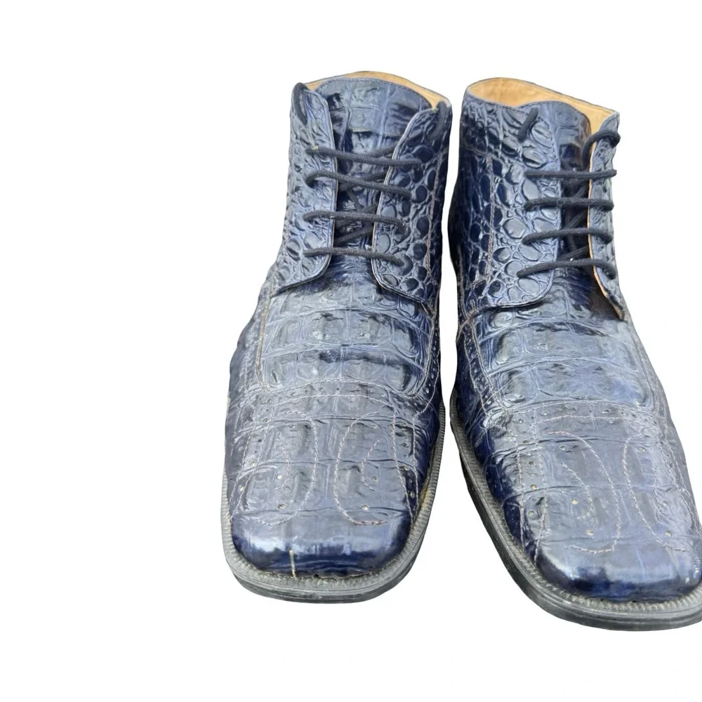 Giorgio Brutini Vintage Men's Blue Alligator Embossed Leather Boots Square Toe